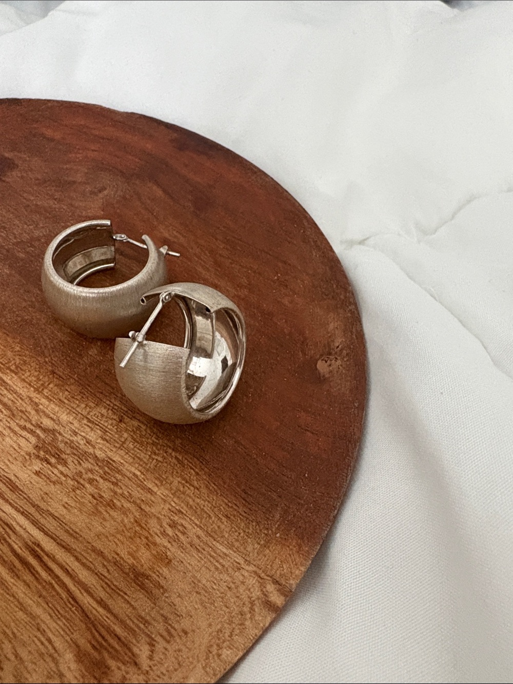 Brushed Silver Dome Hoop Earrings JCM 925 Italy